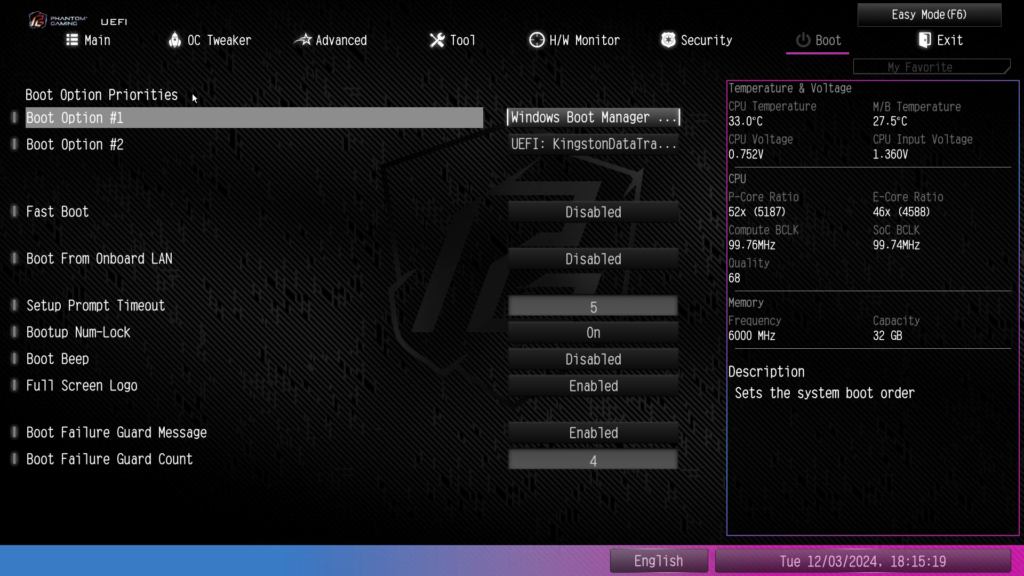 ASRock Phantom Gaming Z890 RIPTIDE WiFi: BIOS screenshot