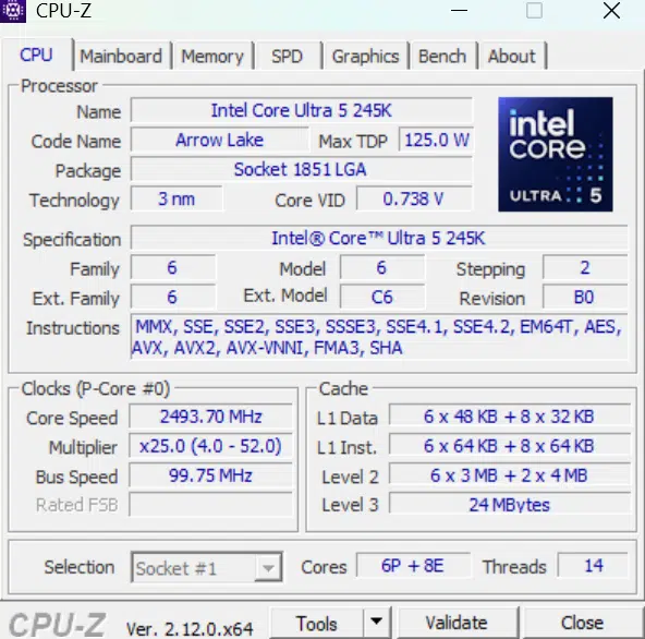 ASRock Phantom Gaming Z890 RIPTIDE WiFi: cpuz