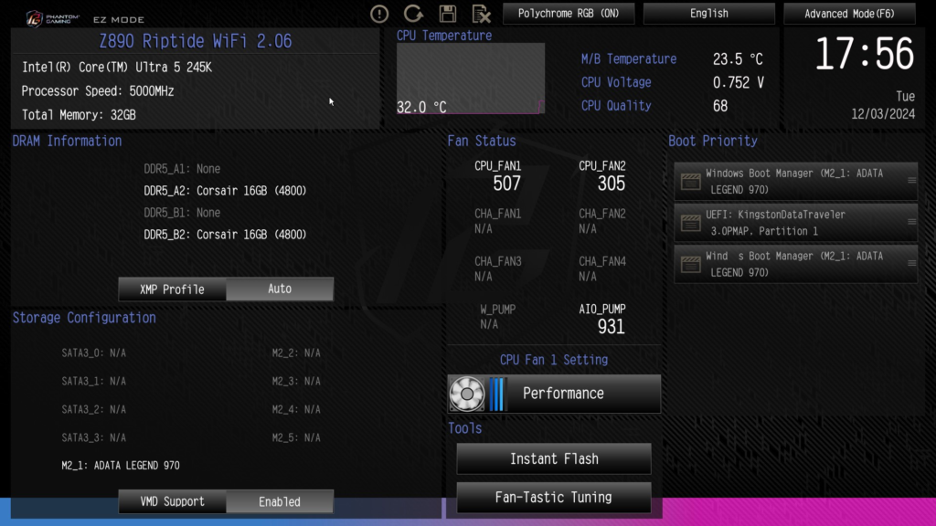 ASRock Phantom Gaming Z890 RIPTIDE WiFi: BIOS screenshot