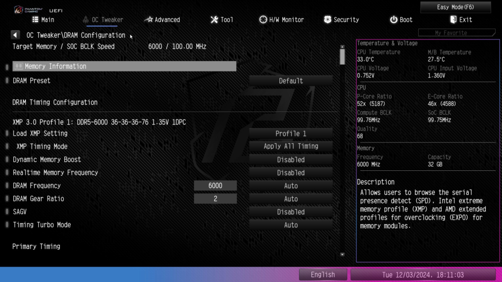ASRock Phantom Gaming Z890 RIPTIDE WiFi: BIOS screenshot