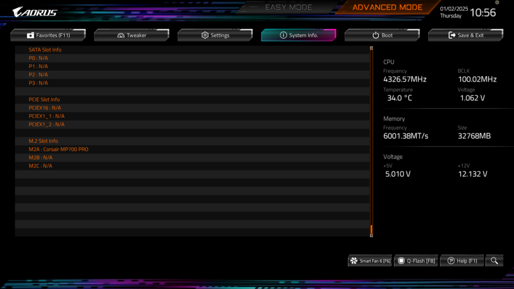 GIGABYTE B850 AORUS ELITE WIFI7 BIOS UEFI Screenshot