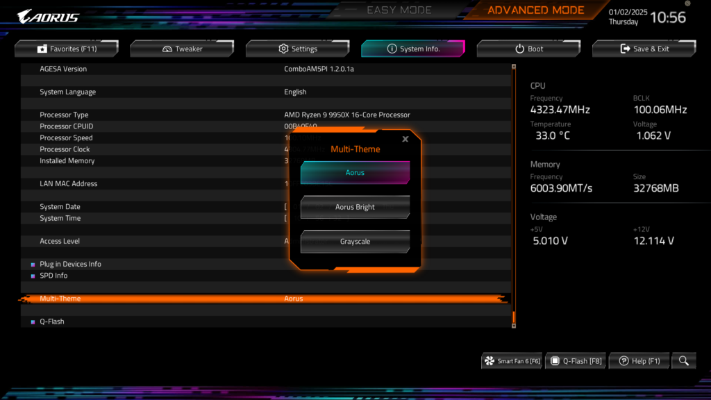 GIGABYTE B850 AORUS ELITE WIFI7 BIOS UEFI Screenshot