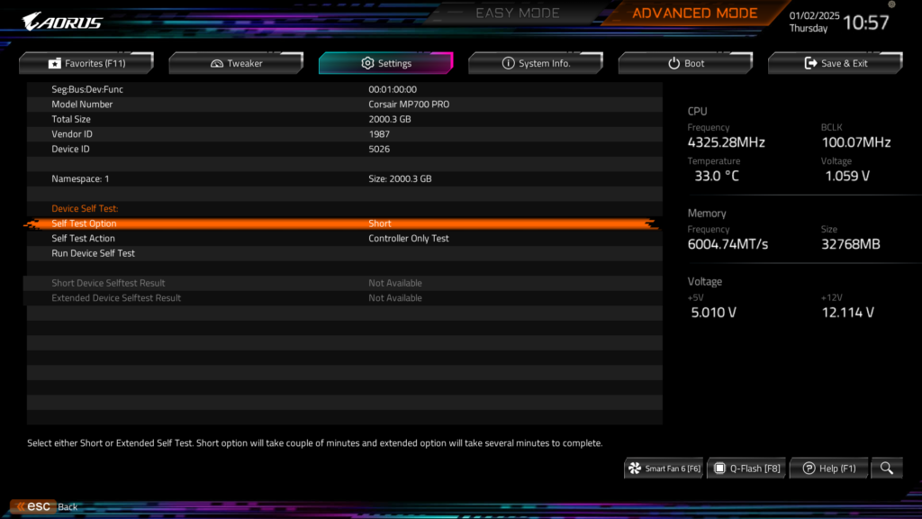 GIGABYTE B850 AORUS ELITE WIFI7 BIOS UEFI Screenshot