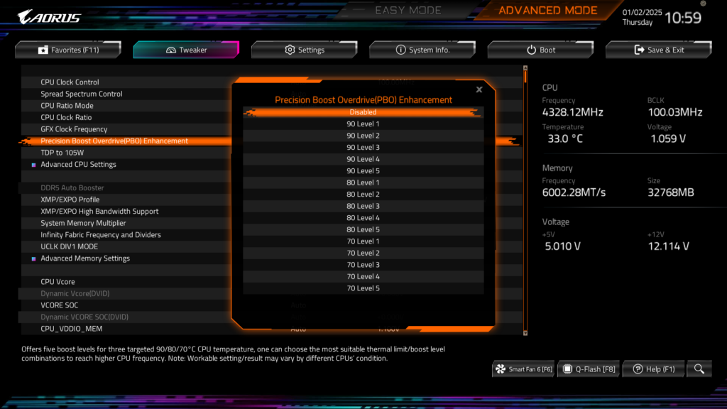 GIGABYTE B850 AORUS ELITE WIFI7 BIOS UEFI Screenshot