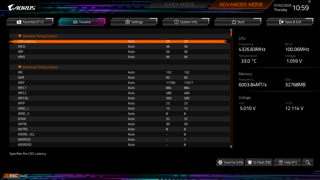 GIGABYTE B850 AORUS ELITE WIFI7 BIOS UEFI Screenshot