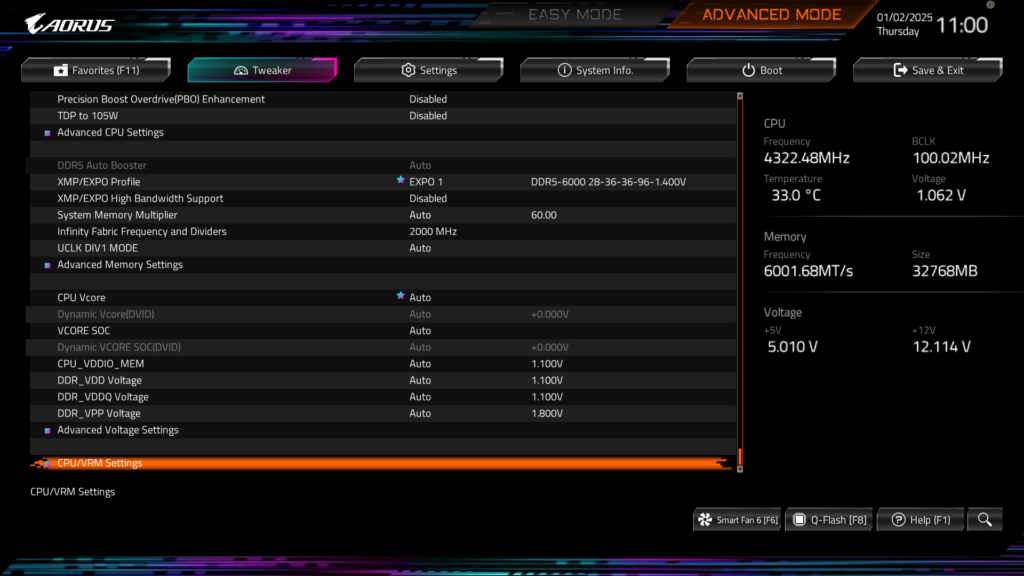 GIGABYTE B850 AORUS ELITE WIFI7 BIOS UEFI Screenshot