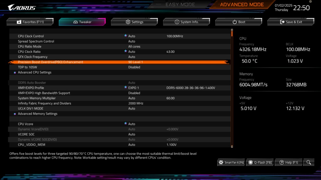 GIGABYTE B850 AORUS ELITE WIFI7 BIOS UEFI Screenshot