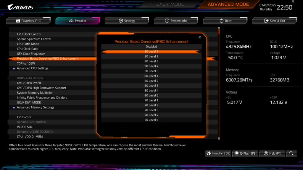 GIGABYTE B850 AORUS ELITE WIFI7 BIOS UEFI Screenshot