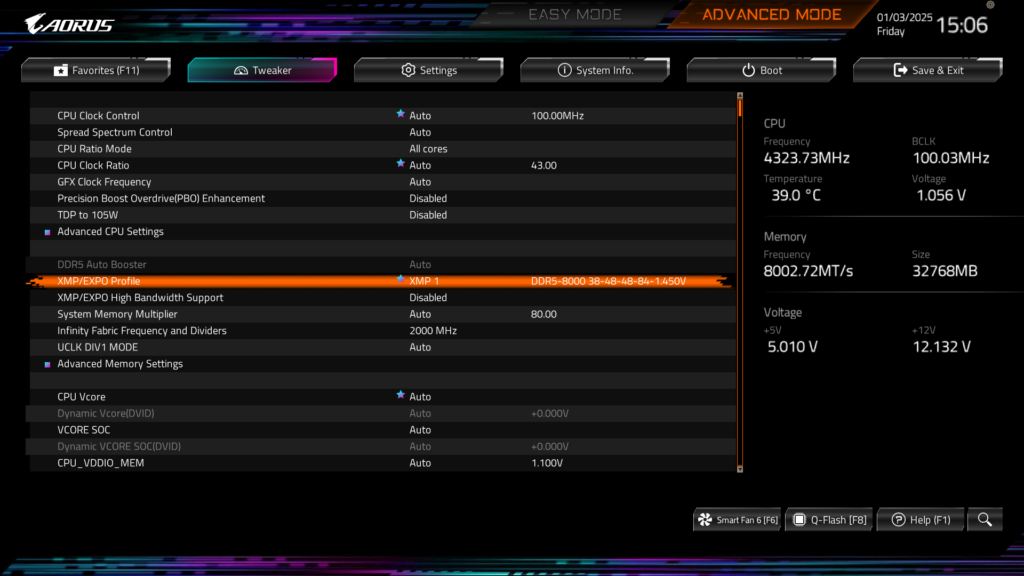 GIGABYTE B850 AORUS ELITE WIFI7 BIOS UEFI Screenshot