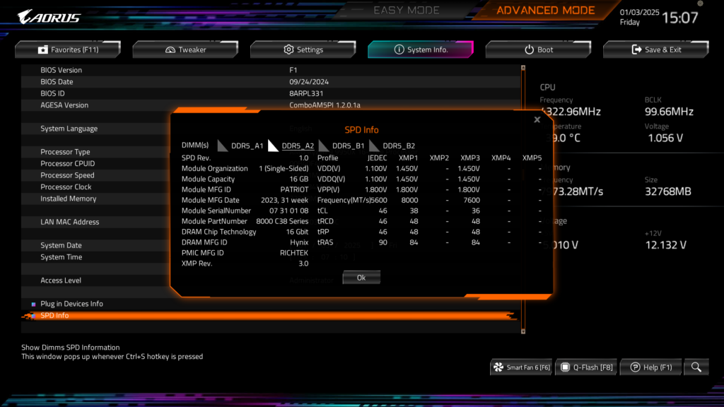 GIGABYTE B850 AORUS ELITE WIFI7 BIOS UEFI Screenshot