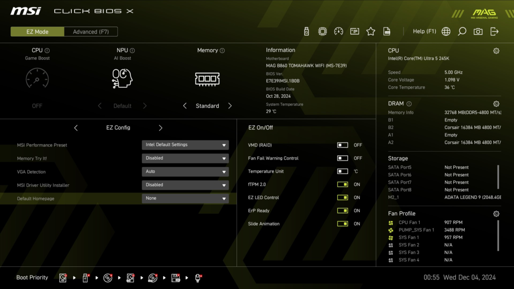 MSI MAG B860 TOMAHAWK WiFi : BIOS screenshot