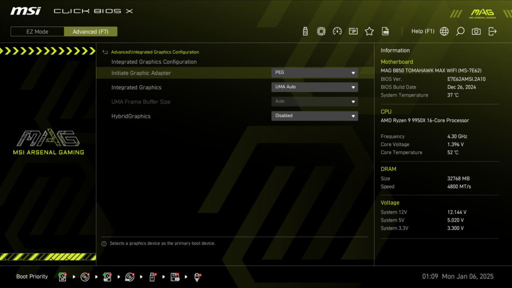 MSI MAG B850 TOMAHAWK MAX WIFI UEFI/BIOS Screenshot