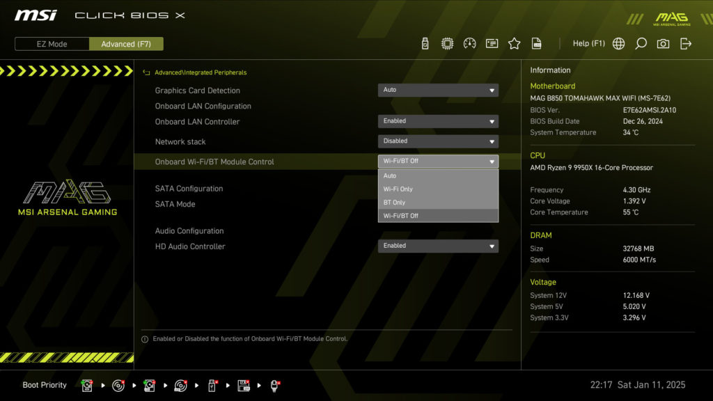 MSI MAG B850 TOMAHAWK MAX WIFI UEFI/BIOS Screenshot
