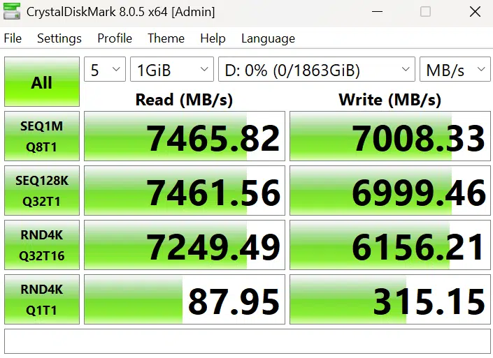 MSI MAG X870 TOMAHAWK WiFi motherboard: crystaldiskmark