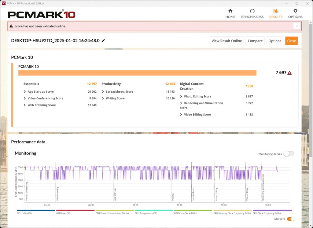 GIGABYTE B850 AORUS ELITE WIFI7 PCMark 10 Screenshot