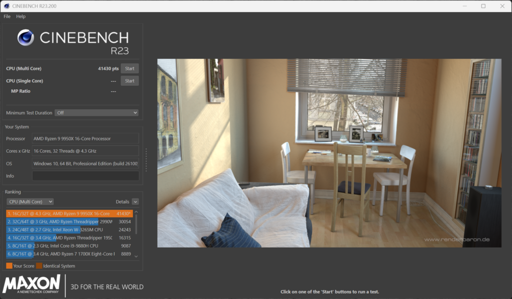 GIGABYTE B850 AORUS ELITE WIFI7 Cinebench R23 Screenshot