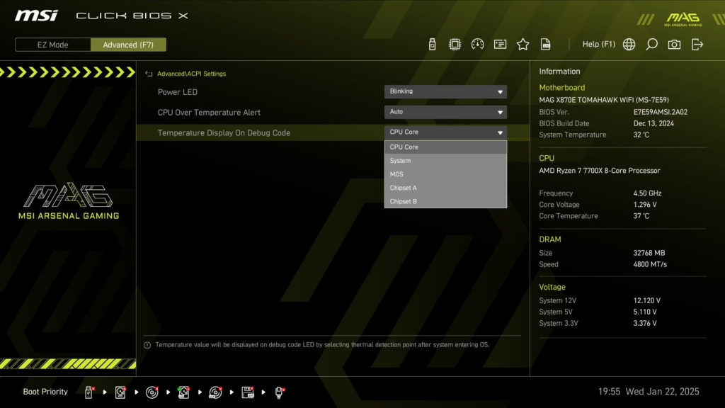 MSI MAG X870E TOMAHAWK WiFi motherboard: BIOS screenshot