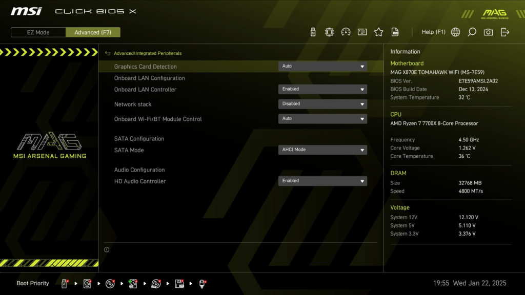 MSI MAG X870E TOMAHAWK WiFi motherboard: BIOS screenshot