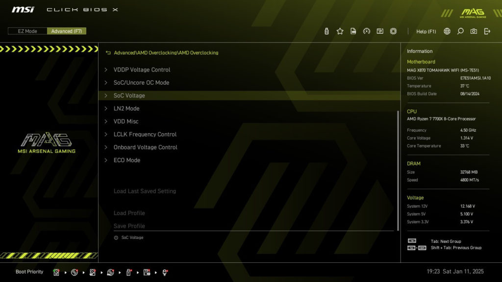 MSI MAG X870 TOMAHAWK WiFi motherboard: BIOS screenshot