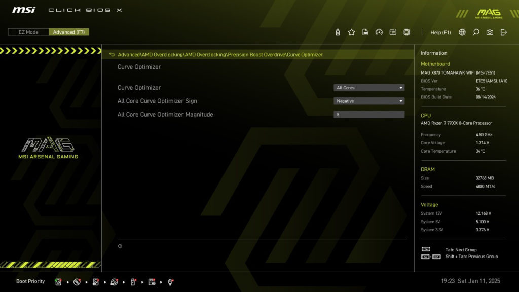 MSI MAG X870 TOMAHAWK WiFi motherboard: BIOS screenshot