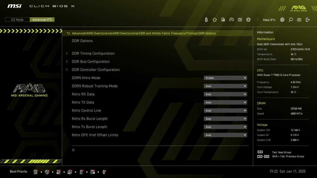 MSI MAG X870 TOMAHAWK WiFi motherboard: BIOS screenshot