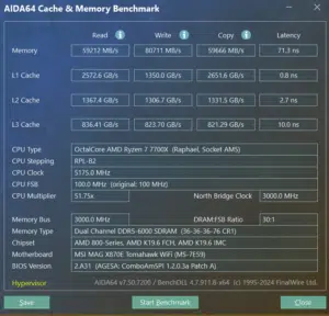 MSI MAG X870E TOMAHAWK WiFi motherboard: AIDA64