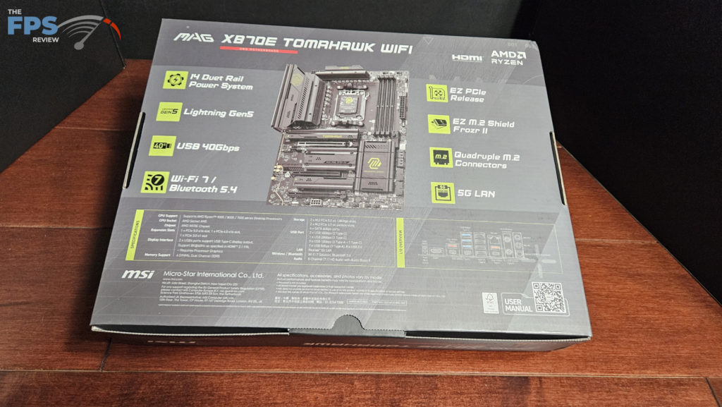 MSI MAG X870E TOMAHAWK WiFi motherboard: box back
