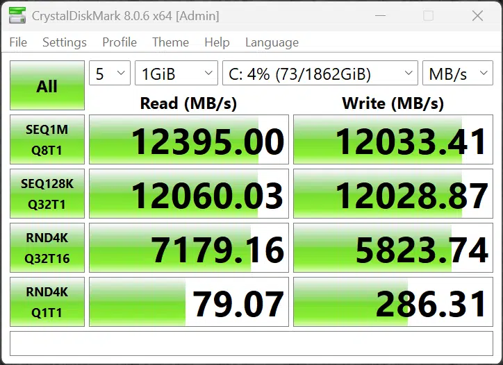 GIGABYTE B850 AORUS ELITE WIFI7 M.2 CrystalDiskMark Screenshot