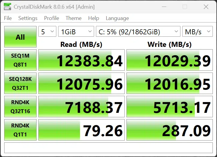 GIGABYTE B850 AORUS ELITE WIFI7 M.2 CrystalDiskMark Screenshot