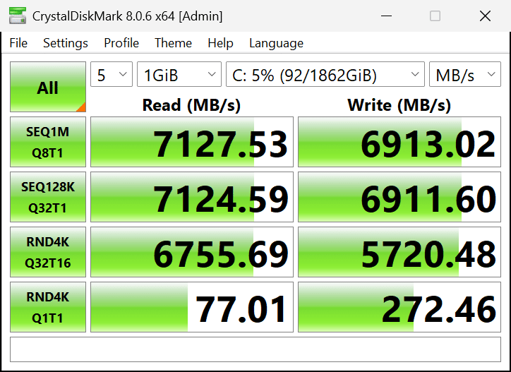 GIGABYTE B850 AORUS ELITE WIFI7 M.2 CrystalDiskMark Screenshot