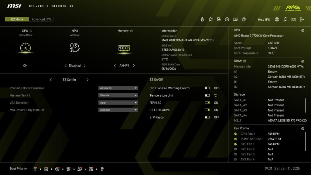 MSI MAG X870 TOMAHAWK WiFi motherboard: BIOS screenshot