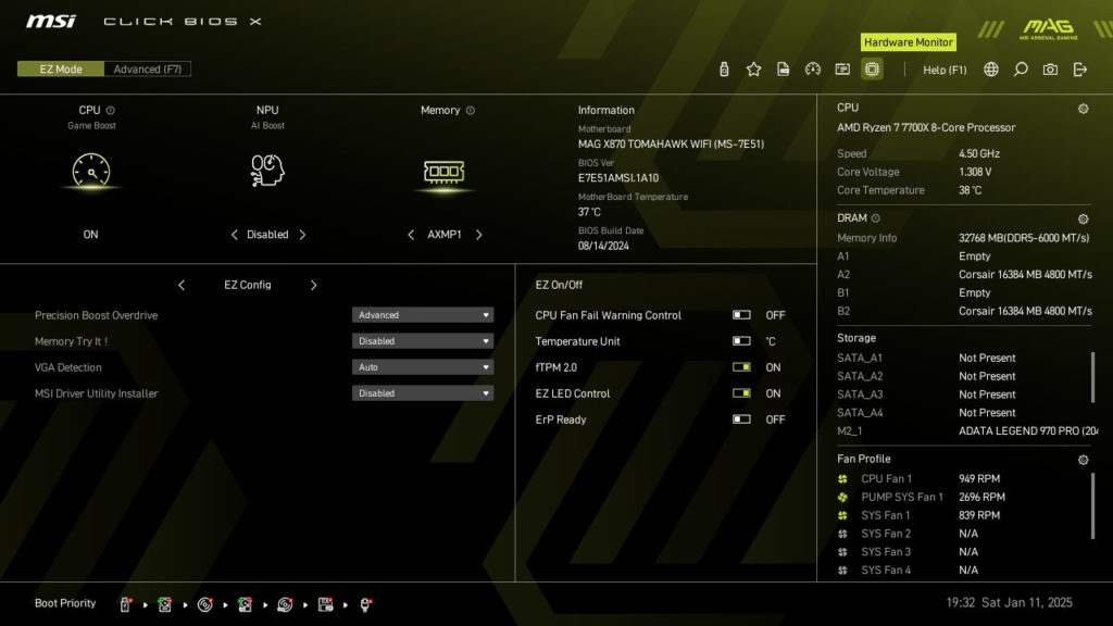 MSI MAG X870 TOMAHAWK WiFi motherboard: BIOS screenshot