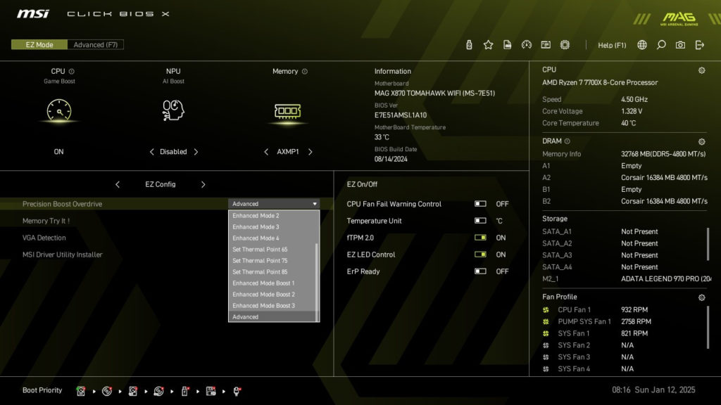 MSI MAG X870 TOMAHAWK WiFi motherboard: BIOS screenshot