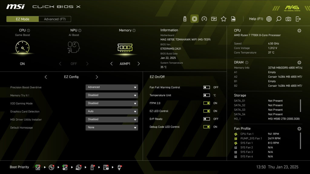 MSI MAG X870E TOMAHAWK WiFi motherboard: BIOS screenshot