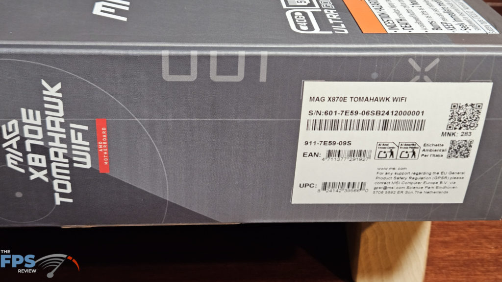 MSI MAG X870E TOMAHAWK WiFi motherboard: box label