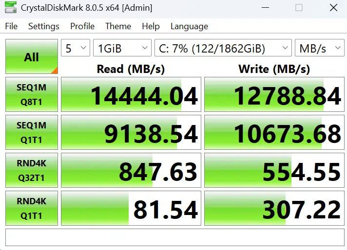 MSI MAG X870E TOMAHAWK WiFi motherboard: crystalDiskMark