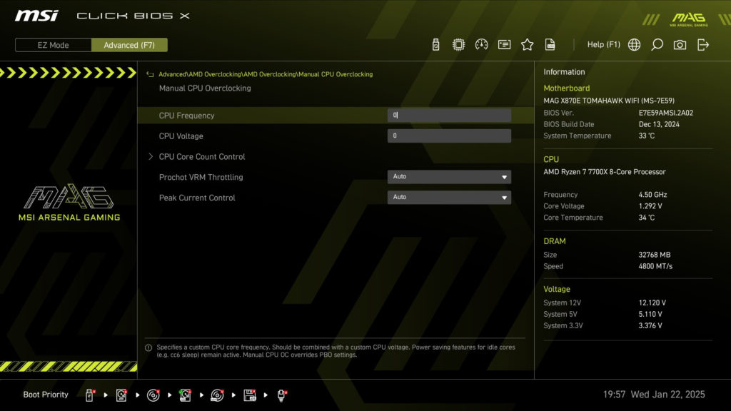 MSI MAG X870E TOMAHAWK WiFi motherboard: BIOS screenshot