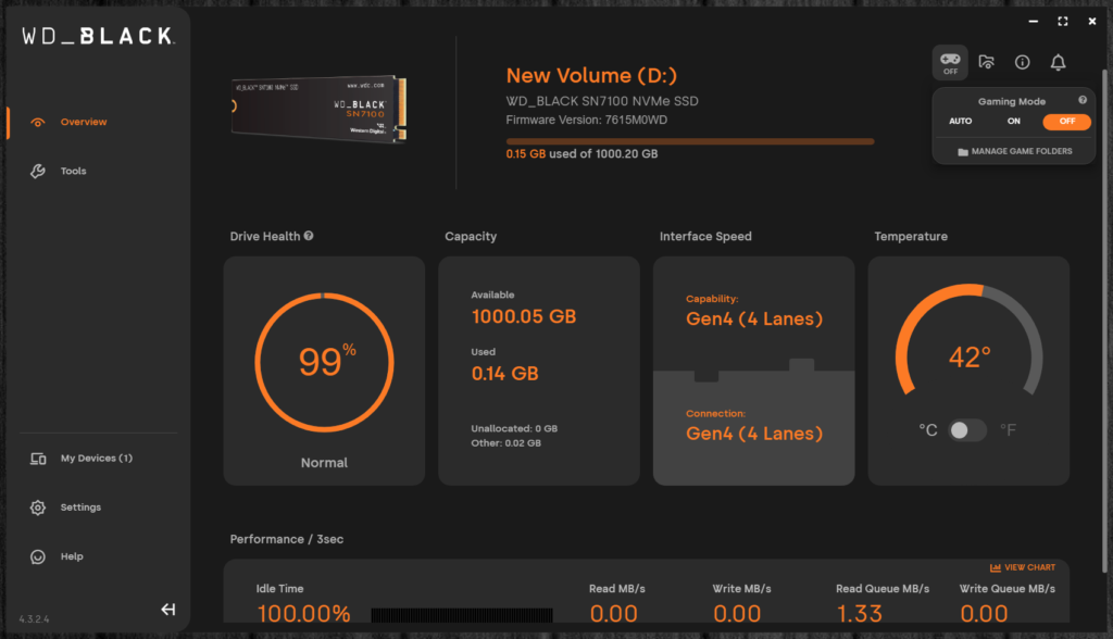 Western Digital Dashboard Screenshot