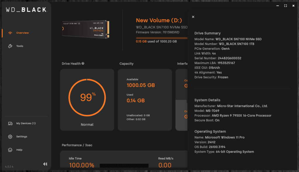 Western Digital Dashboard Screenshot