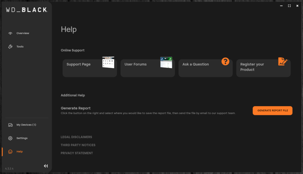 Western Digital Dashboard Screenshot