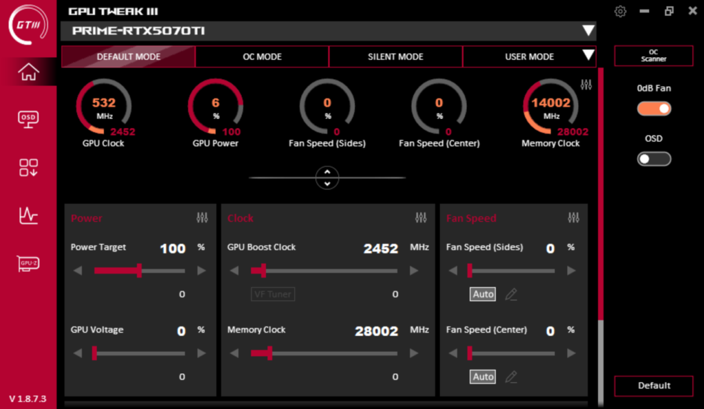 ASUS GPU Tweak III Screenshot Default