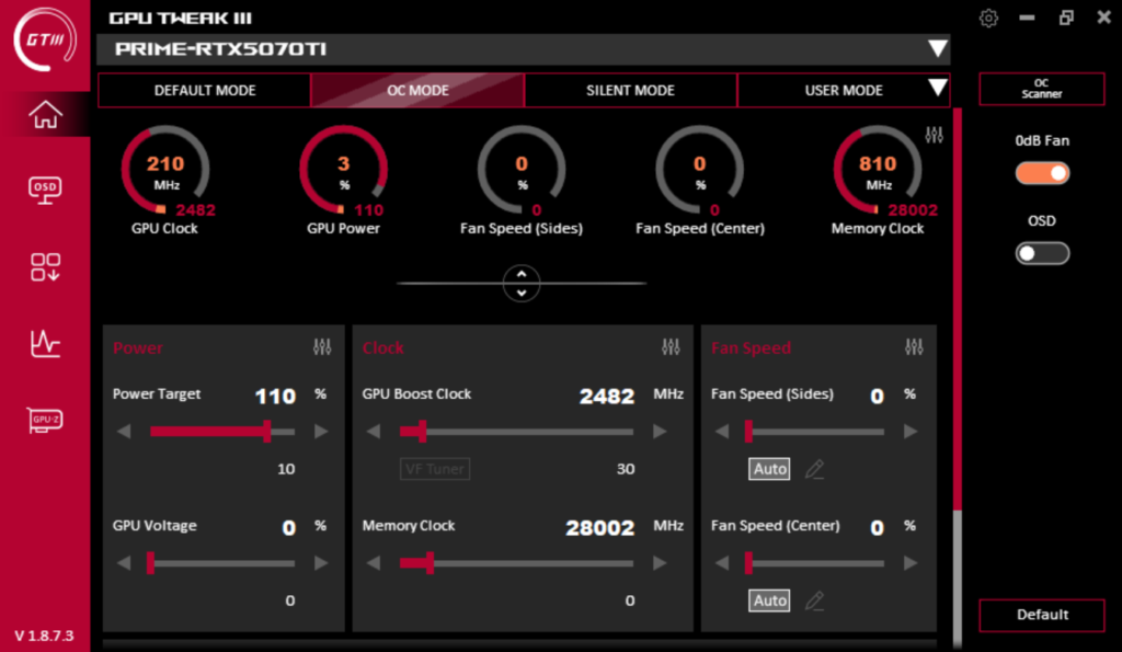 ASUS GPU Tweak III Screenshot OC Mode