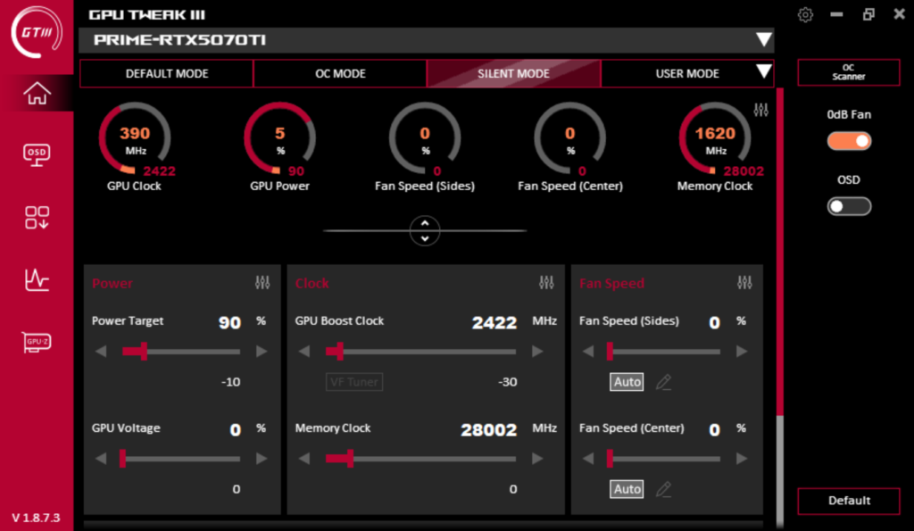 ASUS GPU Tweak III Screenshot Silent Mode
