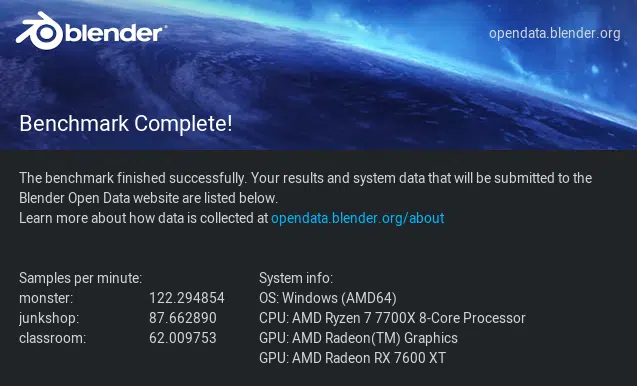ASRock Phantom Gaming B850 RIPTIDE WiFi motherboard: Blender benchmark