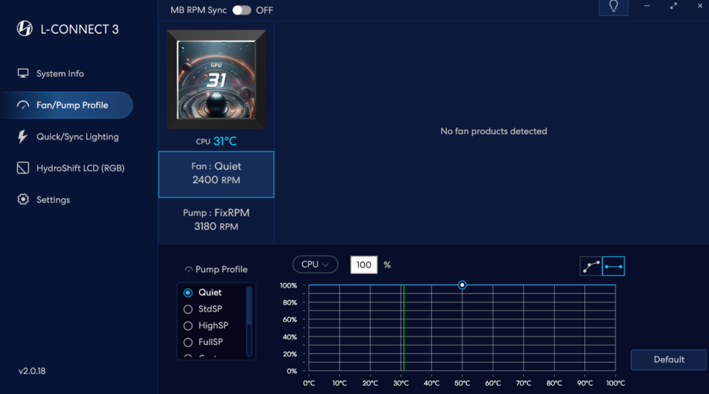 Lian Li Hydroshift LCD 360R L-Connect Software Pump and Fan speed configuration