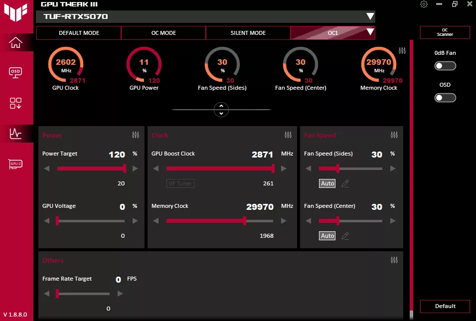 ASUS GeForce RTX 5070 TUF GAMING OC Edition : Tweak III overclock