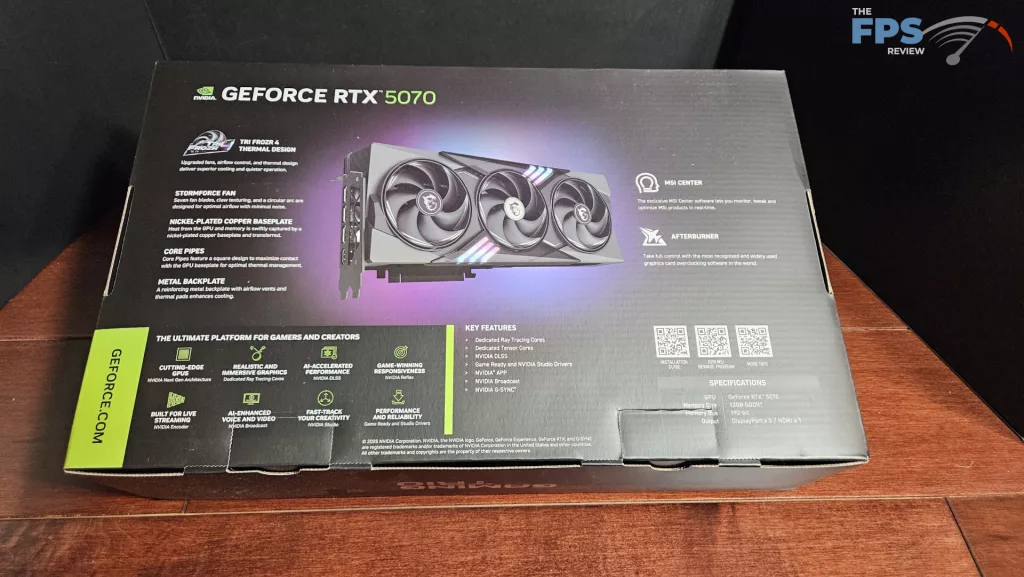 MSI GeForce RTX 5070 12G GAMING TRIO OC: box back