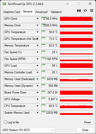 GPU-Z Sensors Data Default Screenshot