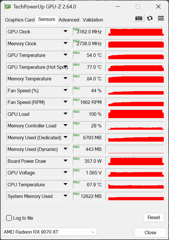 GPU-Z Sensors Data Overclocked Screenshot