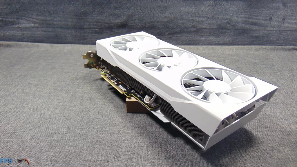 XFX Swift AMD Radeon RX 9070 OC White Triple Fan Gaming Edition Top View Angled